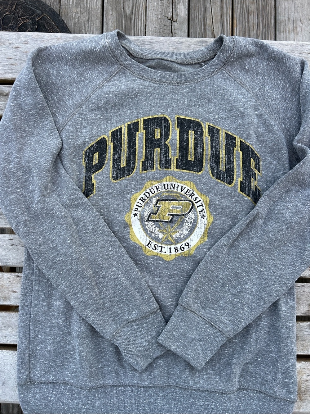 Pressbox Gray Purdue University Pullover Sweatshirt with Black and Gold Logo